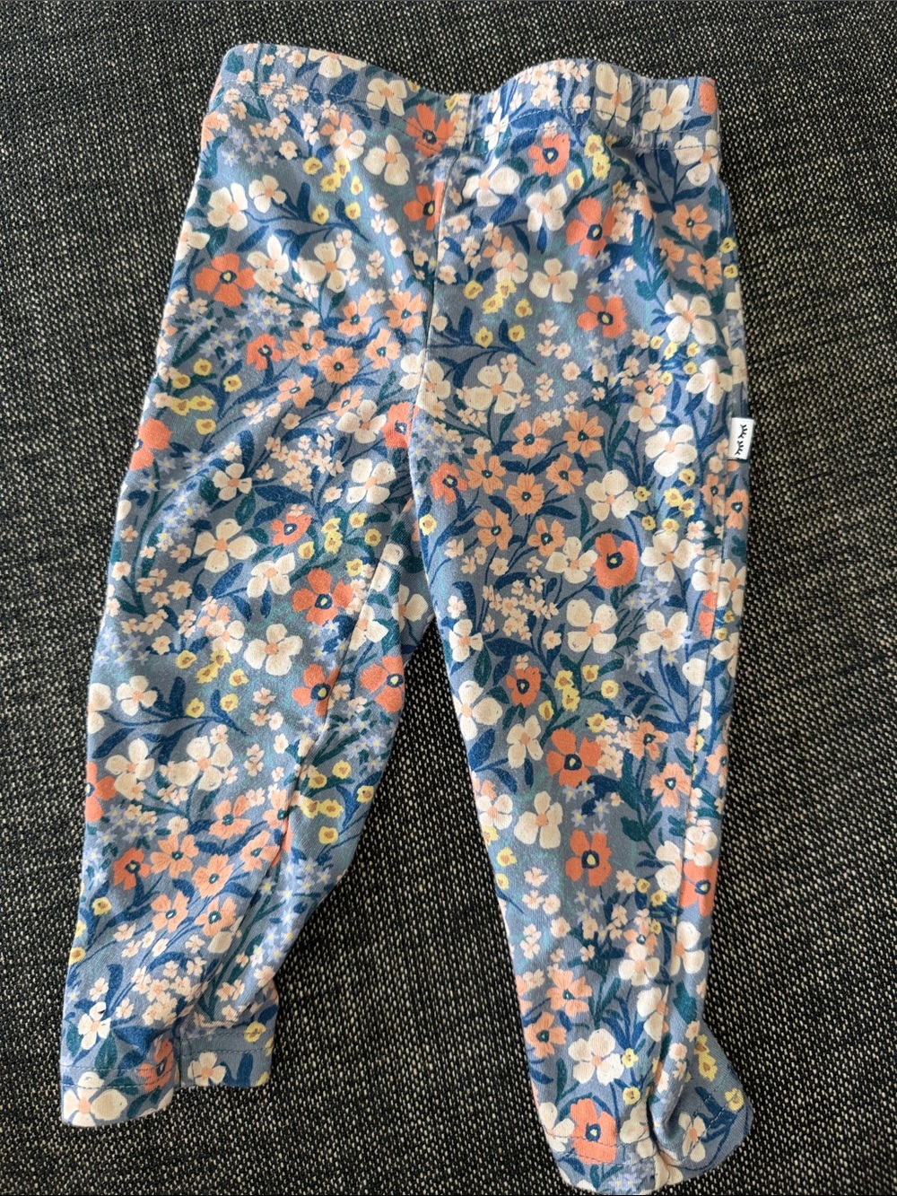 Little Sleepies Blue Baby Leggings with Peach and White Floral Print